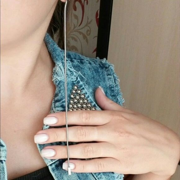 Extra long silver dangling earrings - Picture 6 of 7